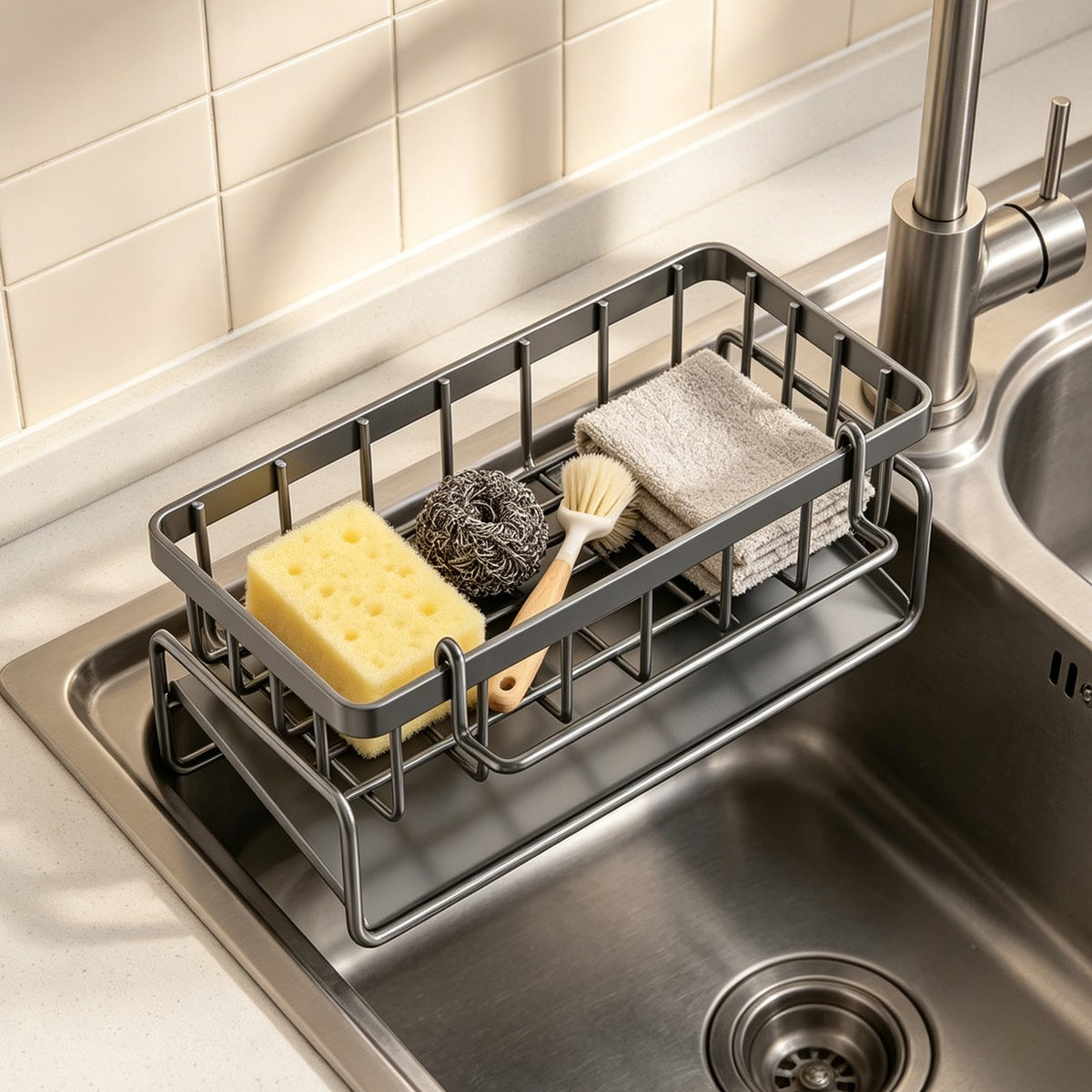 Metal Kitchen Sink Organizer with Auto-Drain Tray