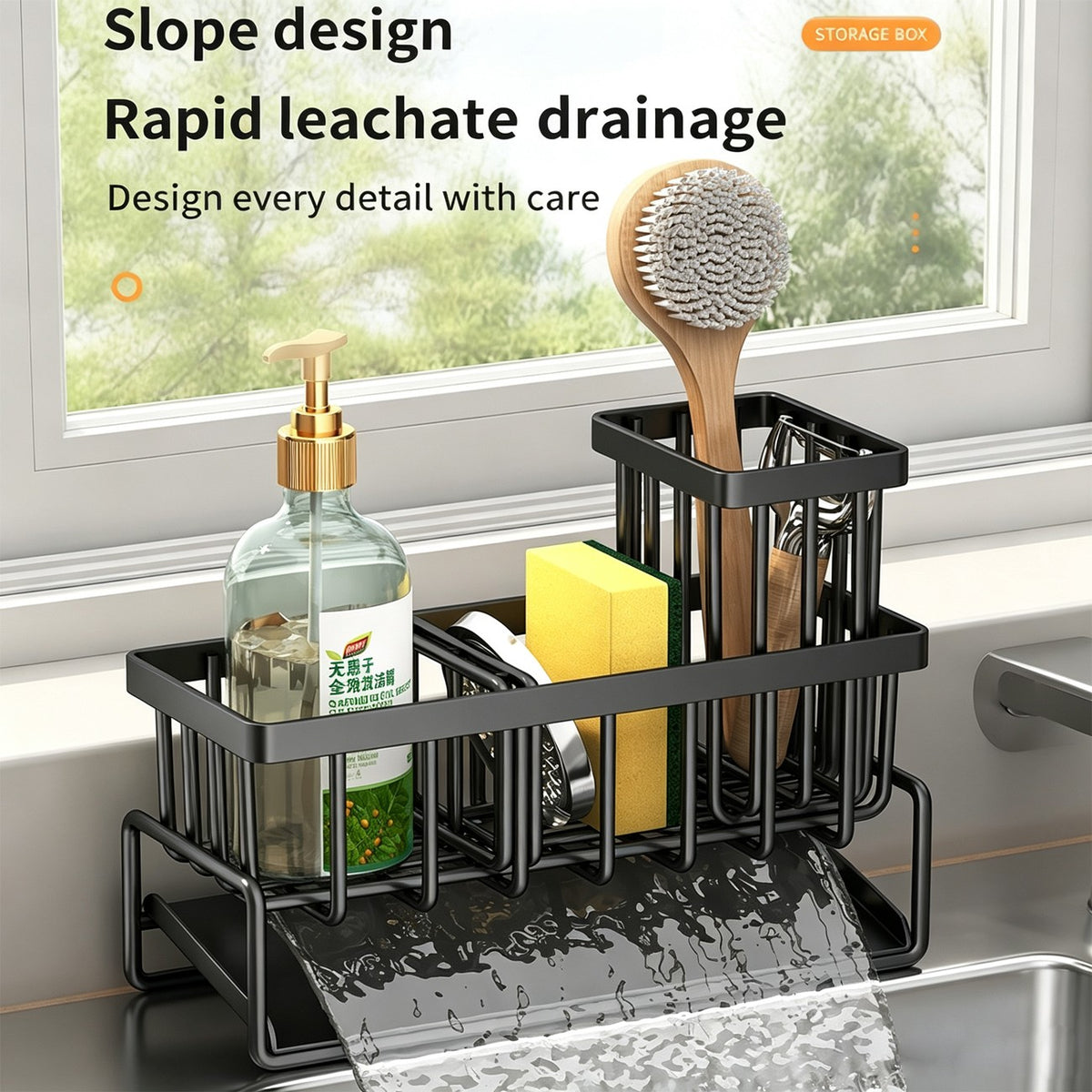 Metal Kitchen Sink Organizer with Auto-Drain Tray