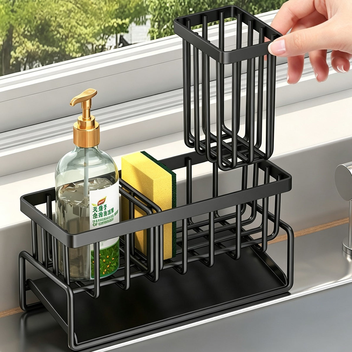Metal Kitchen Sink Organizer with Auto-Drain Tray